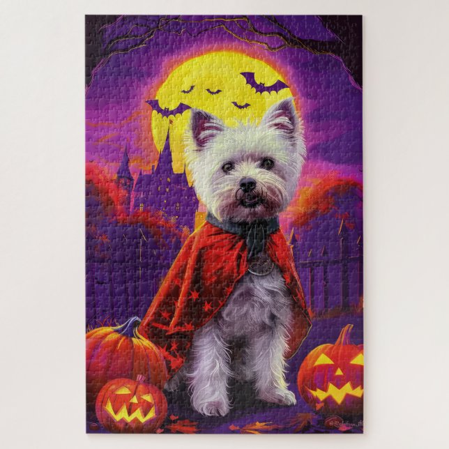 Halloween West Highland White Terrier Beängstigend Puzzle (Vertikal)