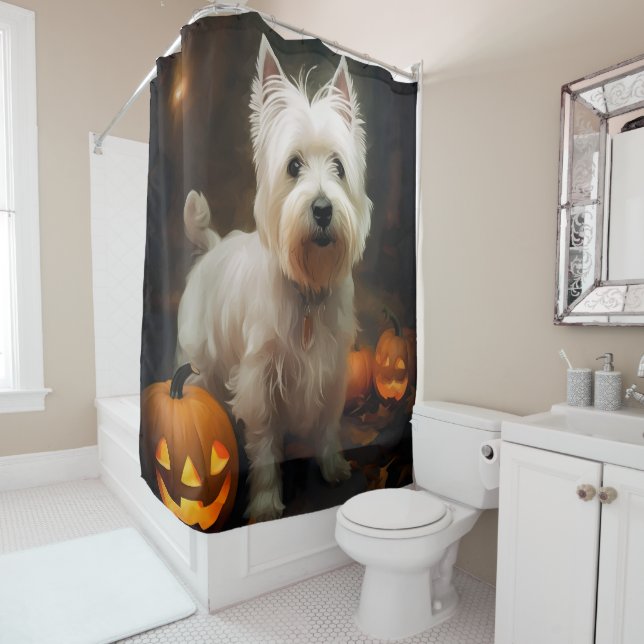 Halloween West Highland White Terrier Pumpkins Duschvorhang (Beispiel)