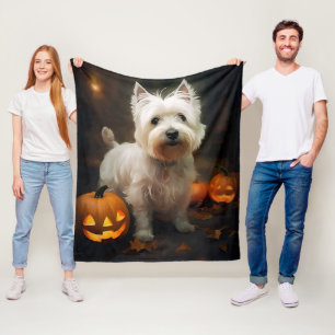 Halloween West Highland White Terrier Pumpkins Fleecedecke