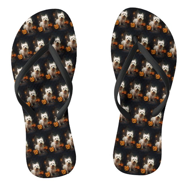 Halloween West Highland White Terrier Pumpkins Flip Flops (Fußbett)