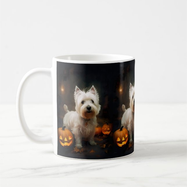 Halloween West Highland White Terrier Pumpkins Kaffeetasse (Links)
