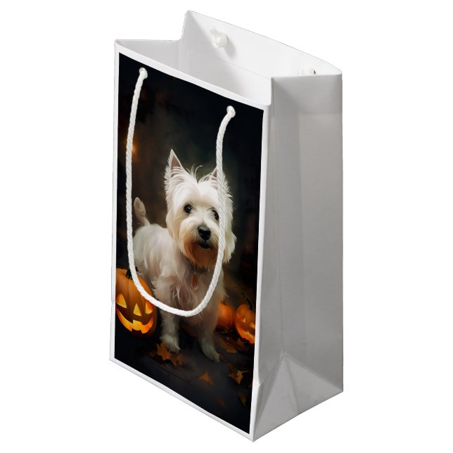 Halloween West Highland White Terrier Pumpkins Kleine Geschenktüte (Vorderseite Schrägansicht)