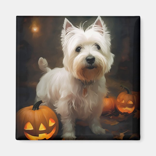 Halloween West Highland White Terrier Pumpkins Magnet (Vorne)