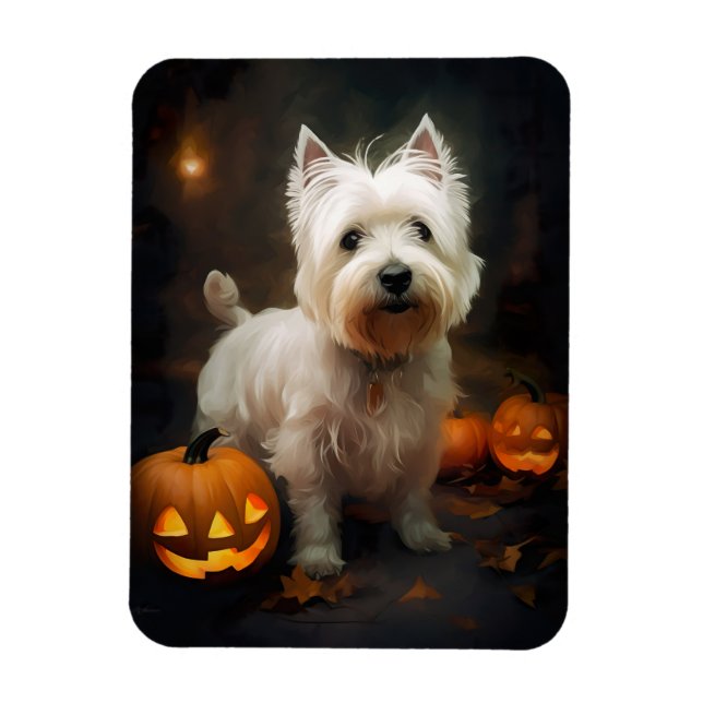Halloween West Highland White Terrier Pumpkins Magnet (Vertikal)