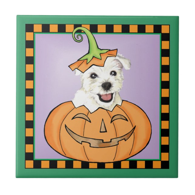 Halloween Westie Fliese (Vorderseite)