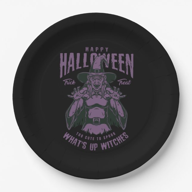 Halloween "What's Up Hexen" Papierplatte Pappteller (Vorderseite)
