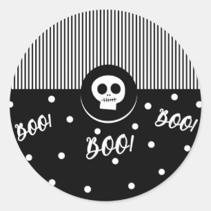 Halloween Whimsical Boo Skull Black & White Party Runder Aufkleber