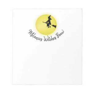 Halloween Whimsical fliegende Hexe Vollmond Niedli Notizblock
