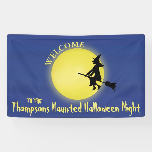 Halloween Whimsical Flying Witch Spooky Spaß Banner (Horizontal)