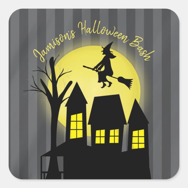 Halloween Whimsical Hexe Spuk House Niedlich Quadratischer Aufkleber (Vorderseite)