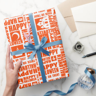 Halloween Whimsical Lustige Typografie Orange Geschenkpapier