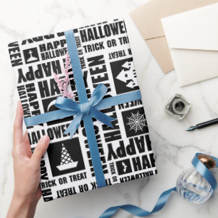 Halloween Whimsical Lustige Typografie Schwarz Geschenkpapier