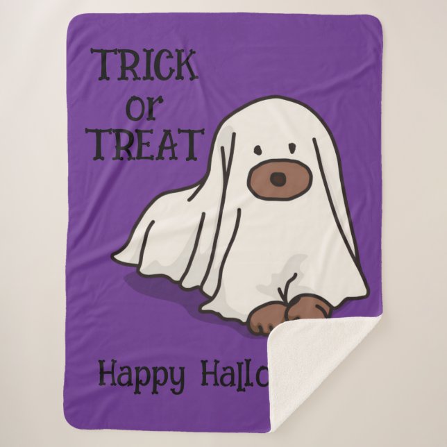 Halloween Whimsical Niedlich Ghost Dog Lila Sherpadecke (Vorderseite)