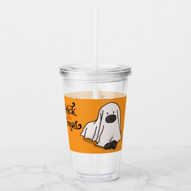 Halloween Whimsical Niedlich Ghost Dog Orange Acryltrinkbecher (Vorderseite)