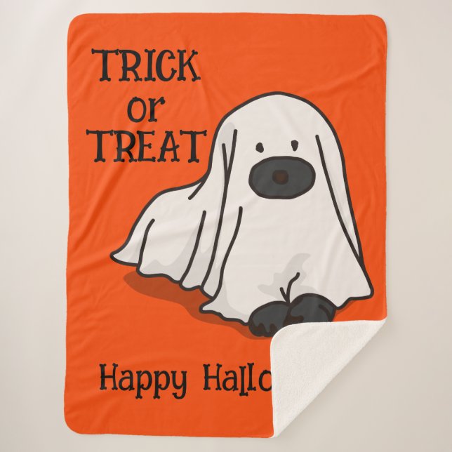 Halloween Whimsical Niedlich Ghost Dog Orange Sherpadecke (Vorderseite)