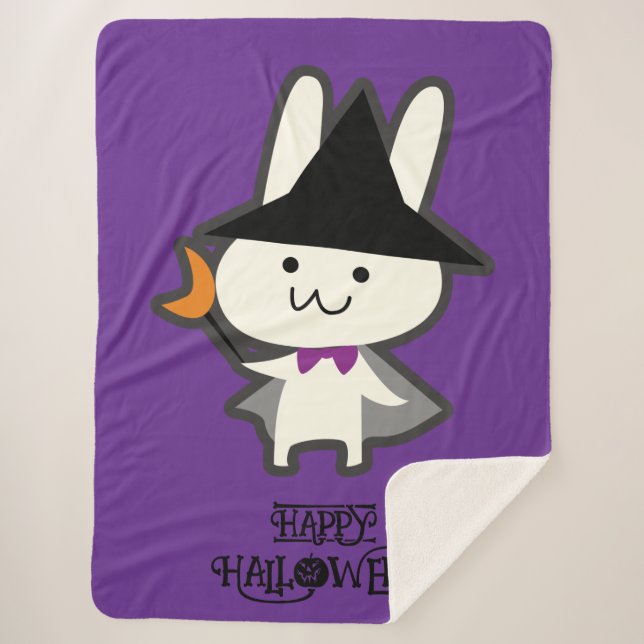 Halloween Whimsical Niedlich Wizard Rabbit Lila Sherpadecke (Vorderseite)
