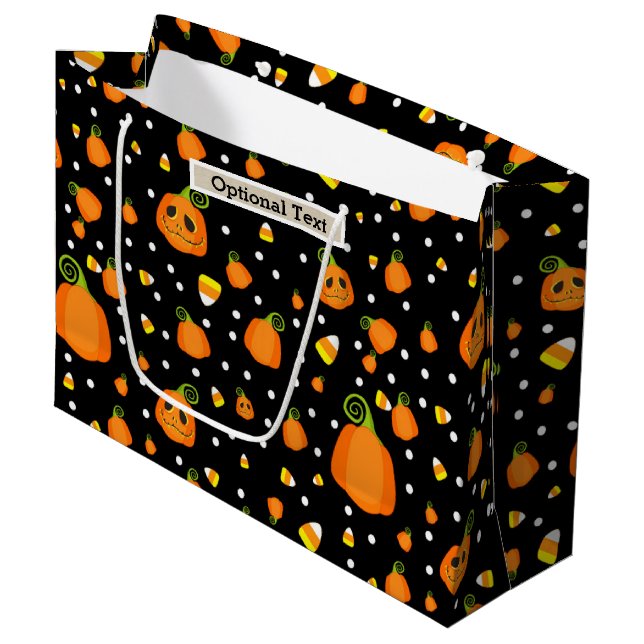 Halloween Whimsical Pumpkins Rustic Kraft Große Geschenktüte (Vorderseite Schrägansicht)