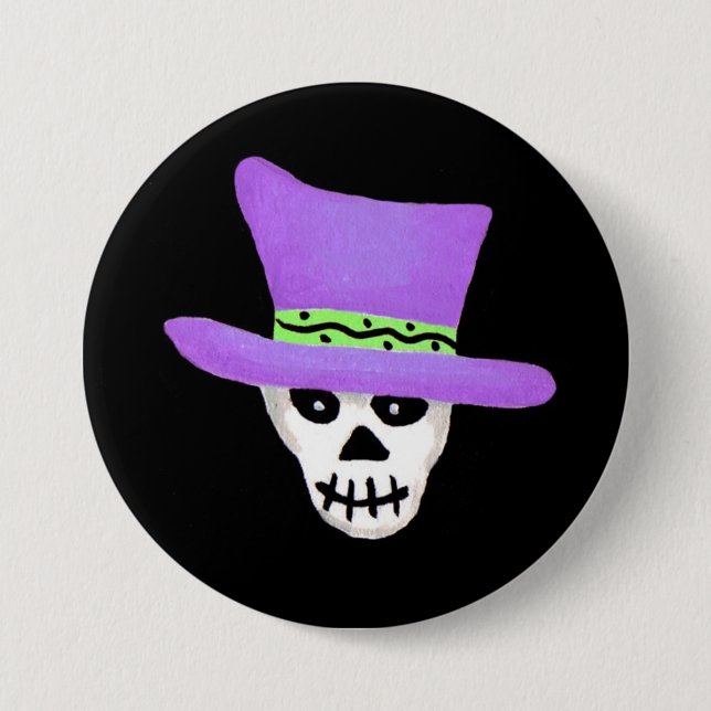 Halloween Whimsy Skeleton Skull Button Abzeichen (Vorderseite)
