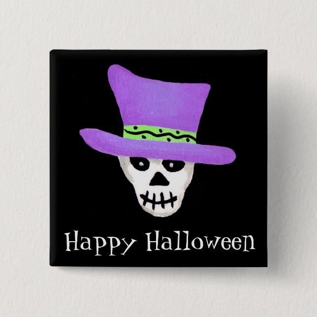 Halloween Whimsy Skeleton Skull Happy Halloween Button (Vorderseite)