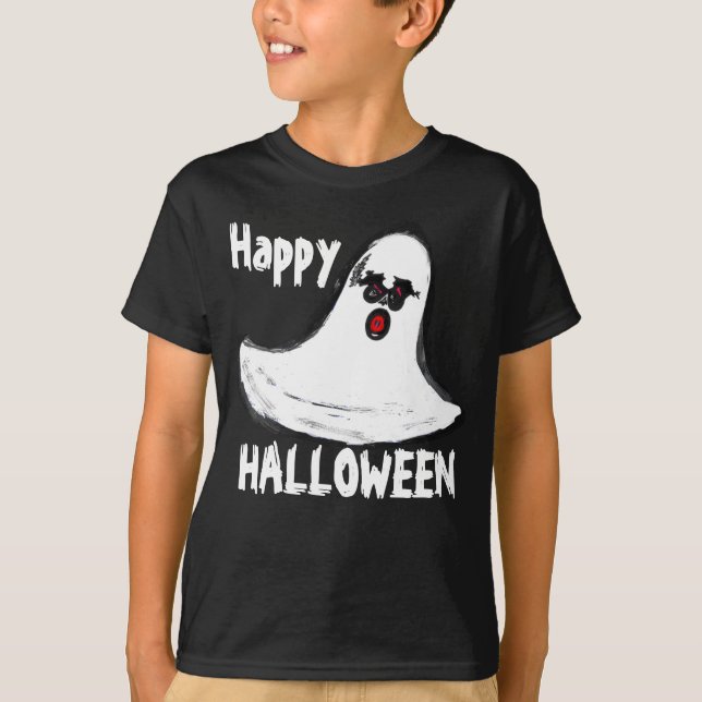 Halloween White Black Ghost T-Shirt (Vorderseite)