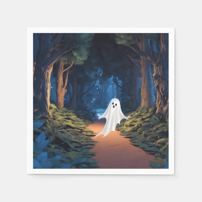 Halloween White Ghost in Wald Serviette (Vorderseite)