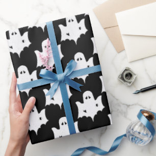 Halloween White Ghost Silhouette Muster - Schwarz Geschenkpapier