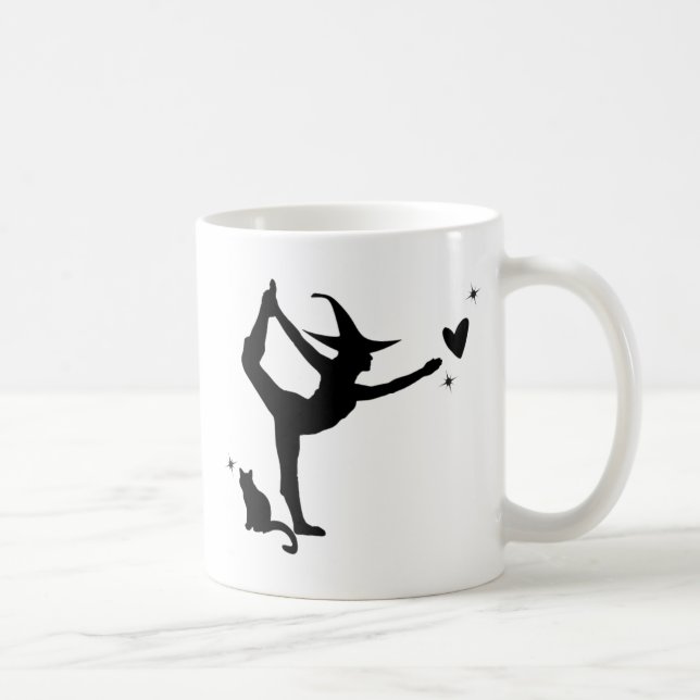 Halloween White Hexe Yoga Black Cat Herz Simple Kaffeetasse (Rechts)