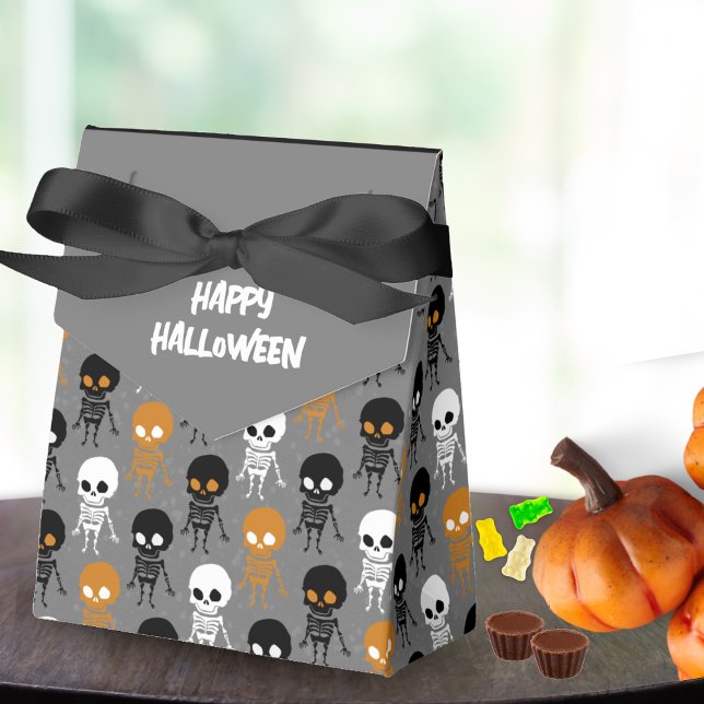 Halloween White Orange Skeleton Muster Grau Geschenkschachtel (mini skeleton pattern grey happy Halloween party favor box)