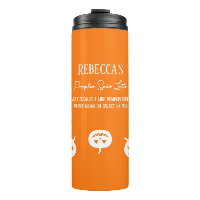 Halloween White Pumpkin Gewürz Sweet oder Nice Thermosbecher (Vorderseite)