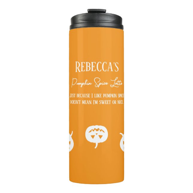 Halloween White Pumpkin Gewürz Sweet oder Nice Thermosbecher (Vorderseite)