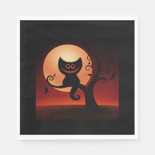 Halloween White Standard Luncheon Napkin/Cat Serviette (Vorderseite)
