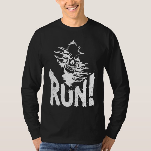 Halloween Wicked Skeleton Skull & Evil Grin Run! T T-Shirt (Vorderseite)