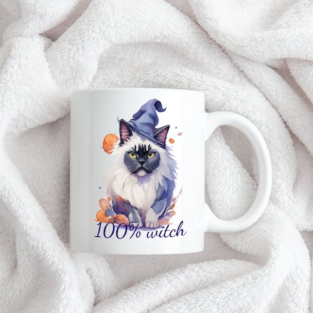 Halloween-Wildkatze in Hexenhut Zweifarbige Tasse (Von Creator hochgeladen)