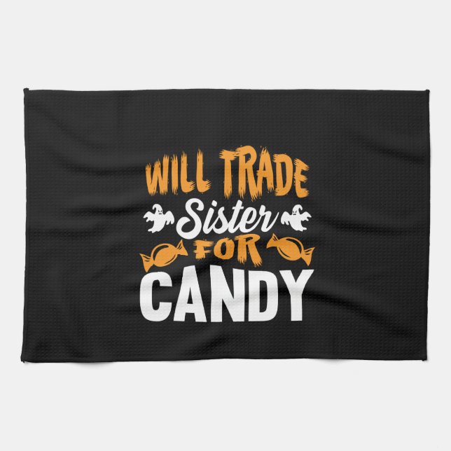 Halloween Will Trade Sister Candy Birthday Geschirrtuch (Horizontal)