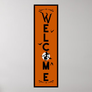 Halloween Willkommen Länge der orangen Hexentüre Poster