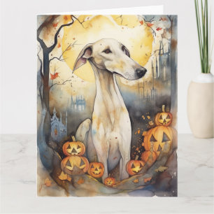 Halloween Windhund mit Kürbissen Gruselig Karte