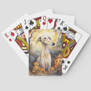 Halloween-Windhund mit Kürbissen Gruselig Spielkarten