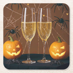 Halloween Wine Champagne Spiders Pumpkins Rechteckiger Pappuntersetzer