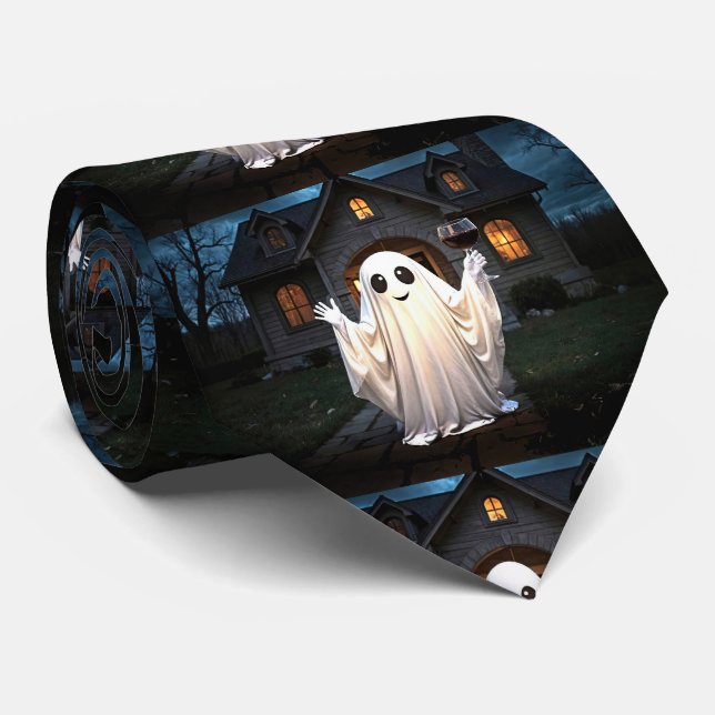 Halloween Wine Ghost Holiday Funny Niedlich Krawatte (Gerollt)