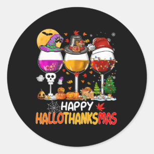 Halloween Wine Glass Happy Hallothanksmas Fall Tha Runder Aufkleber