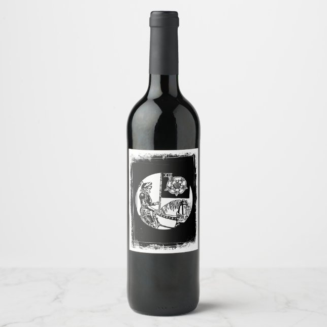 Halloween Wine Tarot Card Death Black & White Weinetikett (Vorderseite)