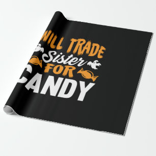 Halloween wird Schwester für Süßigkeiten Geburtsta Geschenkpapier