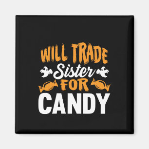 Halloween wird Schwester gegen Süßigkeiten Geburts Magnet