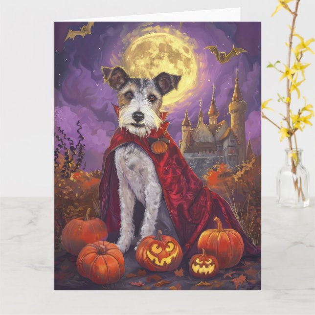 Halloween Wirefox Terrier Vampire Pumpkins Beängst Karte (Gelbe Blume)