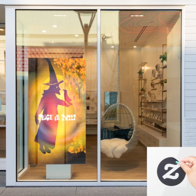 Halloween Witch and Black Bird Trick oder Tweet Wi Fensteraufkleber (Schaufenster)