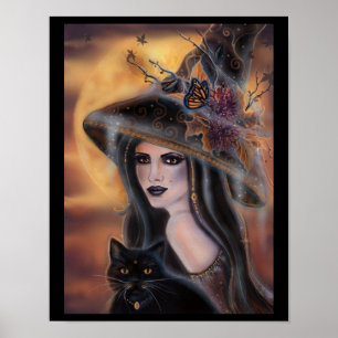 Halloween witch and black cat art Renee Lavoie Poster