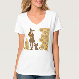 "Halloween Witch and Cat Women's V-Neck T - Shirt" T-Shirt