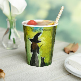 Halloween Witch Black Cat Woman Spells Pappbecher