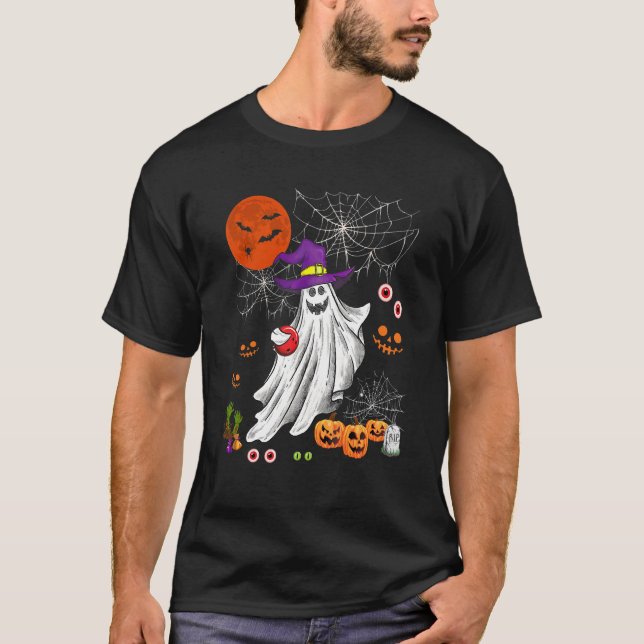 Halloween Witch Boo Ghost Bowling Player T-Shirt (Vorderseite)
