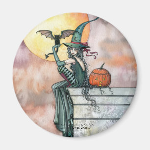Halloween Witch Cat Magnet von Molly Harrison